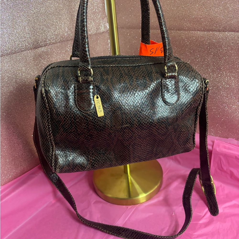 Elegant Brown Snake Print Handbag